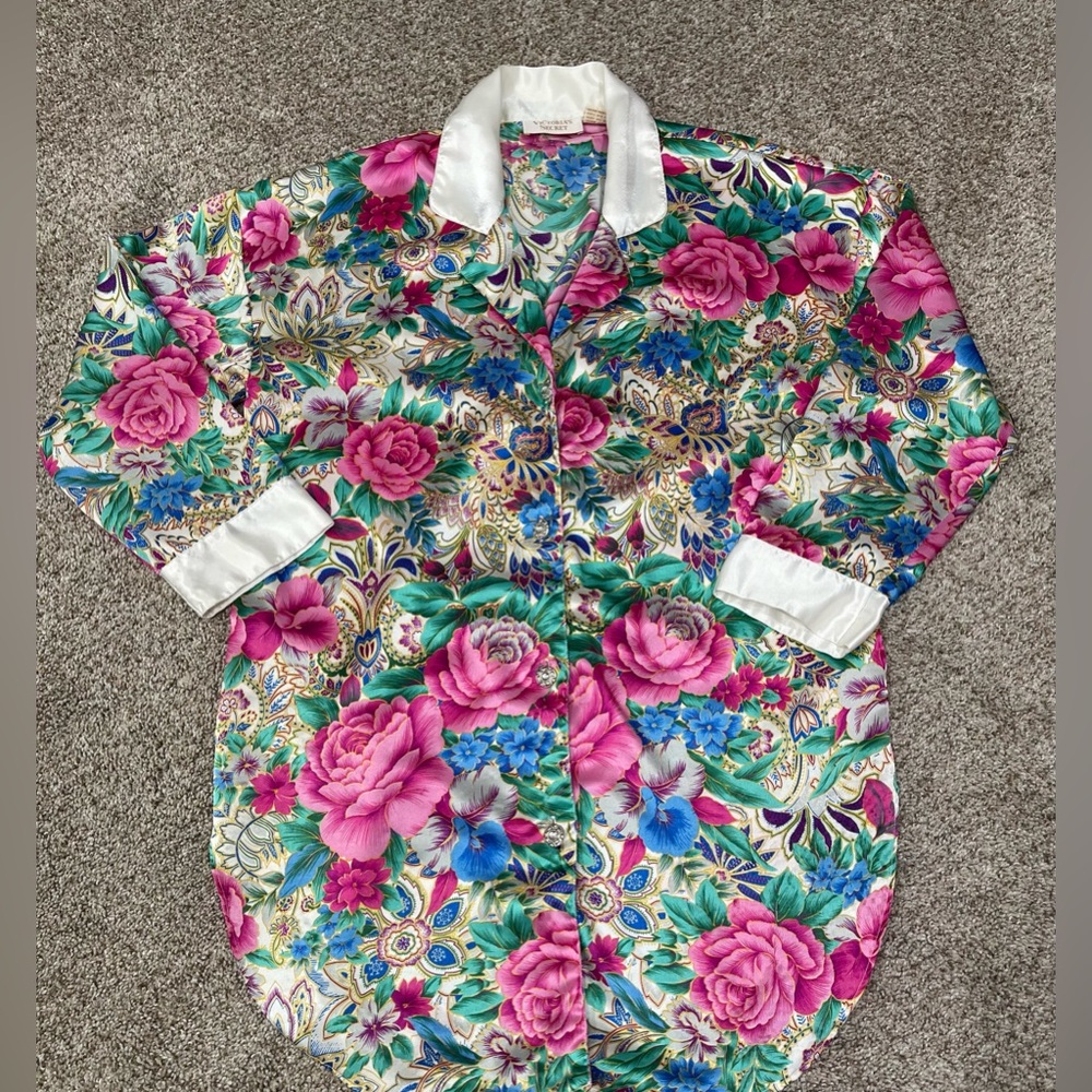 Victoria's Secret Vintage Gold Label Nightgown Women’s Floral Long Sleeve S